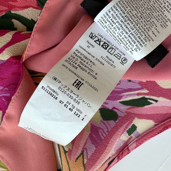 Weekend Max Mara Vorra Silk Top in Fuxia Pink Floral Print w/ Tie Sleeves Size 6 - Picture 8 of 12